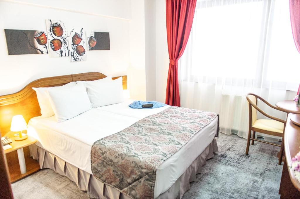 锡比乌锡比乌公园酒店的酒店客房设有床和窗户。