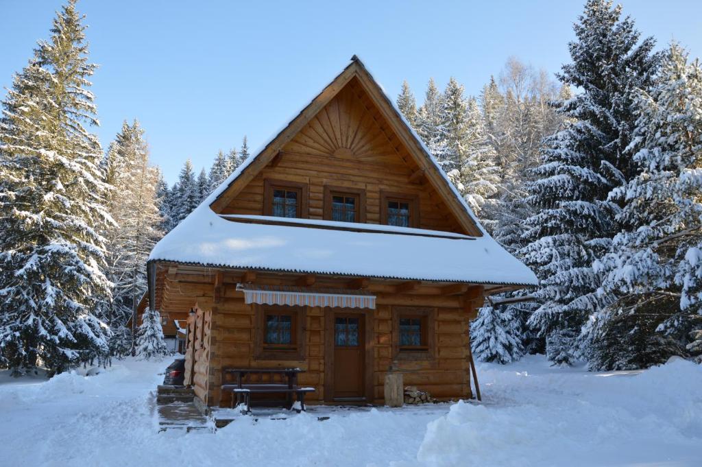 斯祖贝莱克Drevenica Zuberec的小木屋,屋顶上积雪