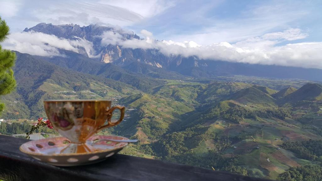 昆达桑水晶山R酒店的坐在山 ⁇ 上,一边欣赏山景