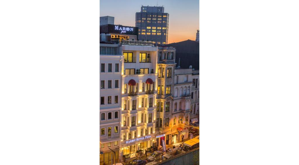 伊斯坦布尔佩拉栗色酒店的日落时分城市景观和建筑