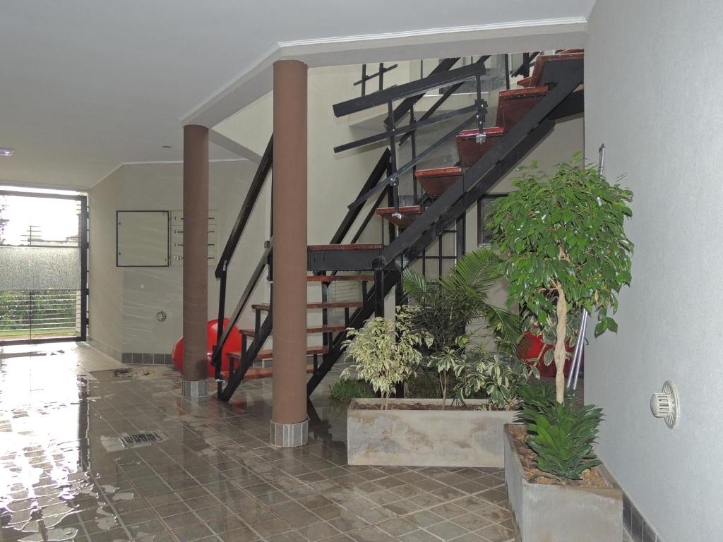 科隆Apartamento Brisas del Golf的一间有盆栽楼梯的房间
