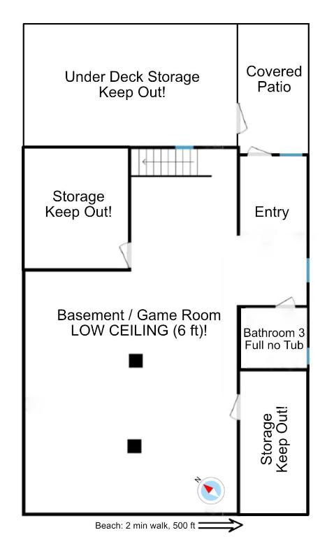 默特尔比奇Gorgeous Centrally Located Ocean View 2 King, Huge Private Yard &amp; Deck, Firepit, BBQ, &amp; Game Tables的房屋平面图图
