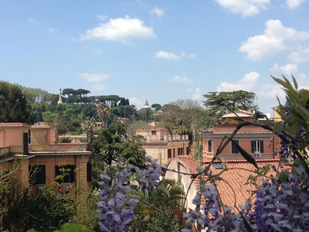 罗马加里波第屋顶花园公寓的紫色花卉城市景观
