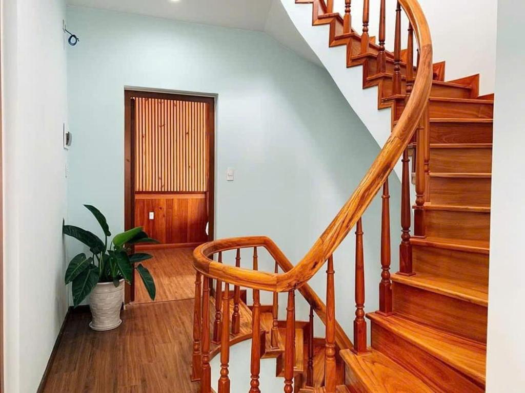 大叻NHỚ House IV的木楼梯,有盆栽的家