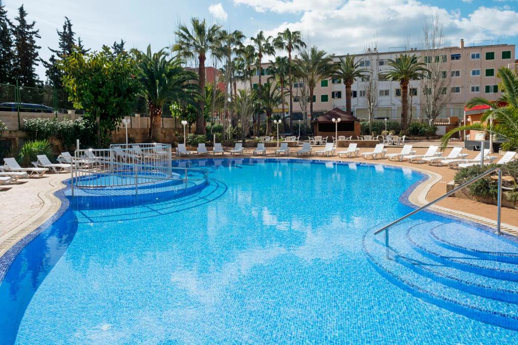 马盖鲁夫HSM唐璜酒店的一个带椅子和棕榈树的大型游泳池