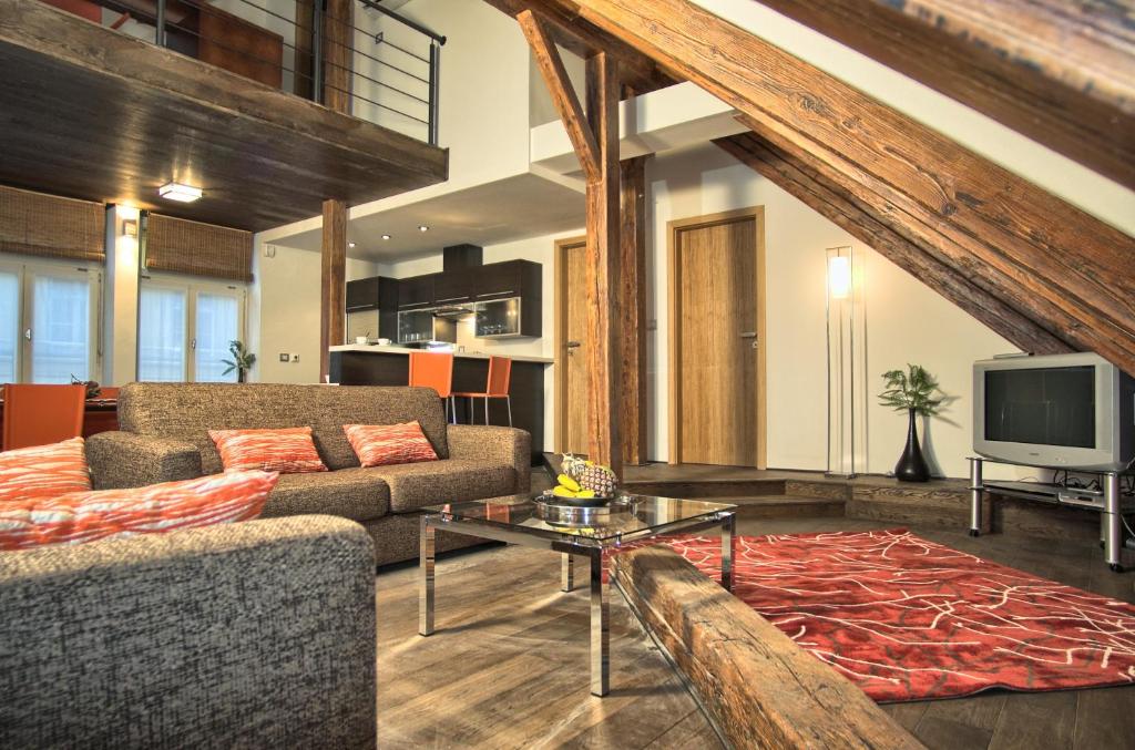 布拉格里布纳公寓酒店的带沙发和电视的客厅