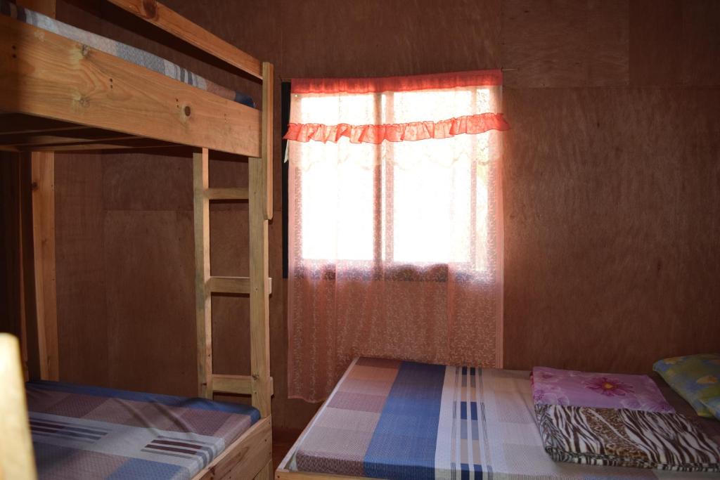 巴纳韦巴塔德景观餐厅宾馆的一间卧室设有两张双层床和一扇窗户。