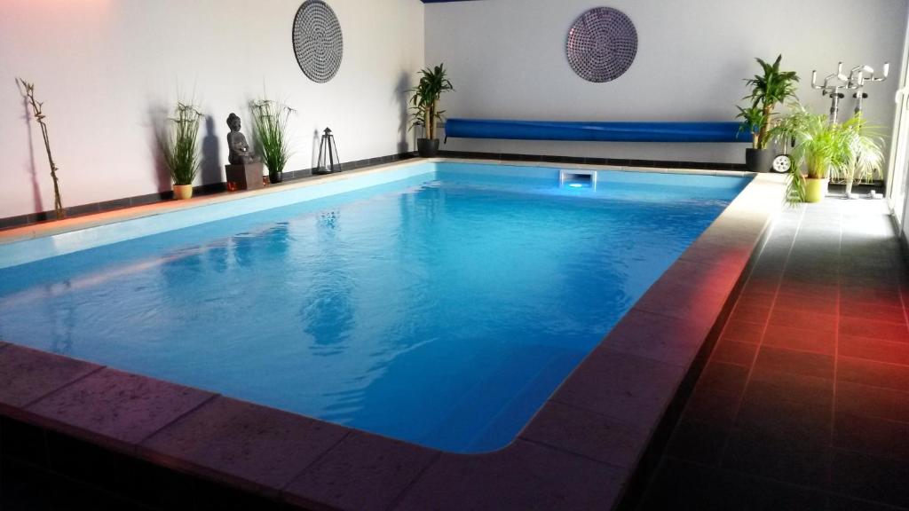 Pomport镜之星住宿加早餐旅馆的客房内的大型游泳池,有蓝色的水