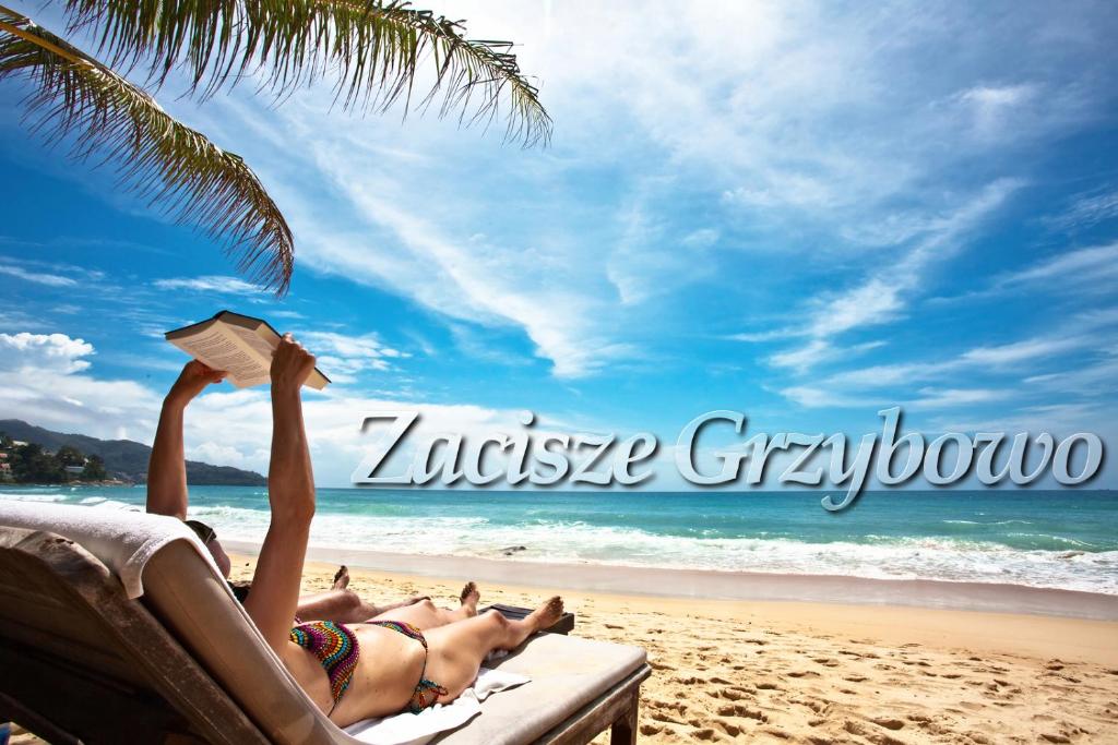 格里兹鲍Zacisze Grzybowo的躺在海滩上读书的女人