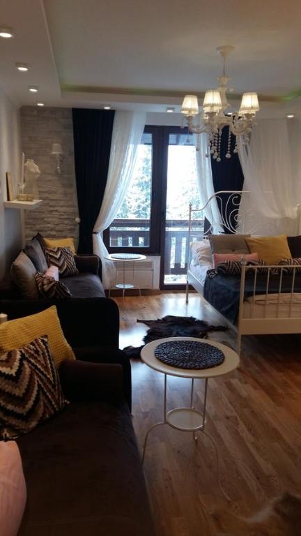 科帕奥尼克Visnja Apartment的客厅设有两张沙发和一个大窗户