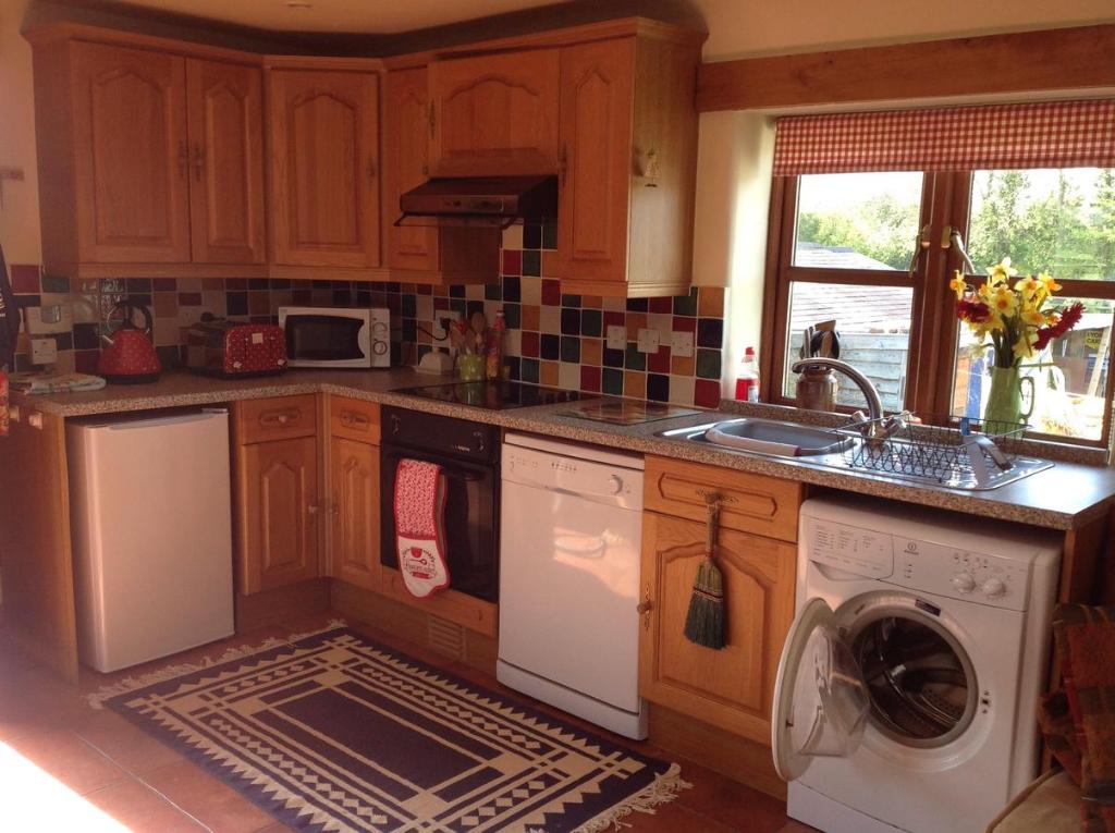 斯托尔河畔希普斯顿啤酒花和葡萄藤公寓的厨房配有洗衣机和烘干机