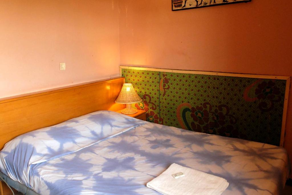 瓦加杜古自由酒店的一间小卧室,配有床和灯