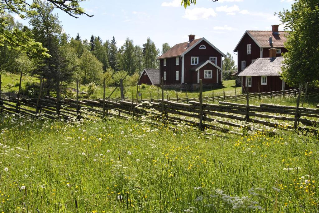 HauridaÅsens By的一座农场,有围栏和花田