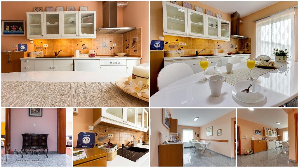 大戈里察斯塔尼奇住宿加早餐旅馆的一张带白色橱柜的厨房照片的拼贴