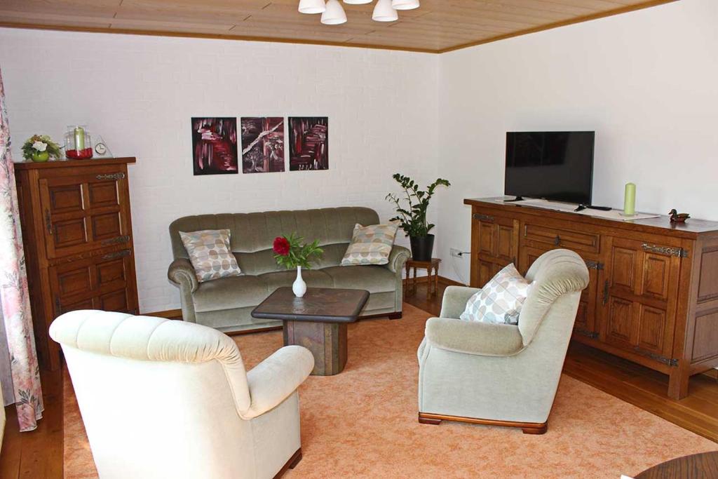 克莱沃Casa Clara的客厅配有两把椅子和电视