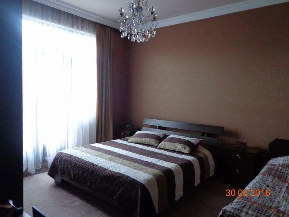 科布列季科布莱蒂旅馆的一间卧室配有一张带吊灯和窗户的床。