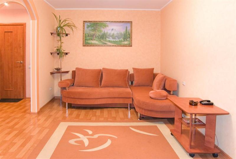 沃罗涅什MEGAPOLIS улица Кольцовская 30-А-10的客厅配有沙发和桌子
