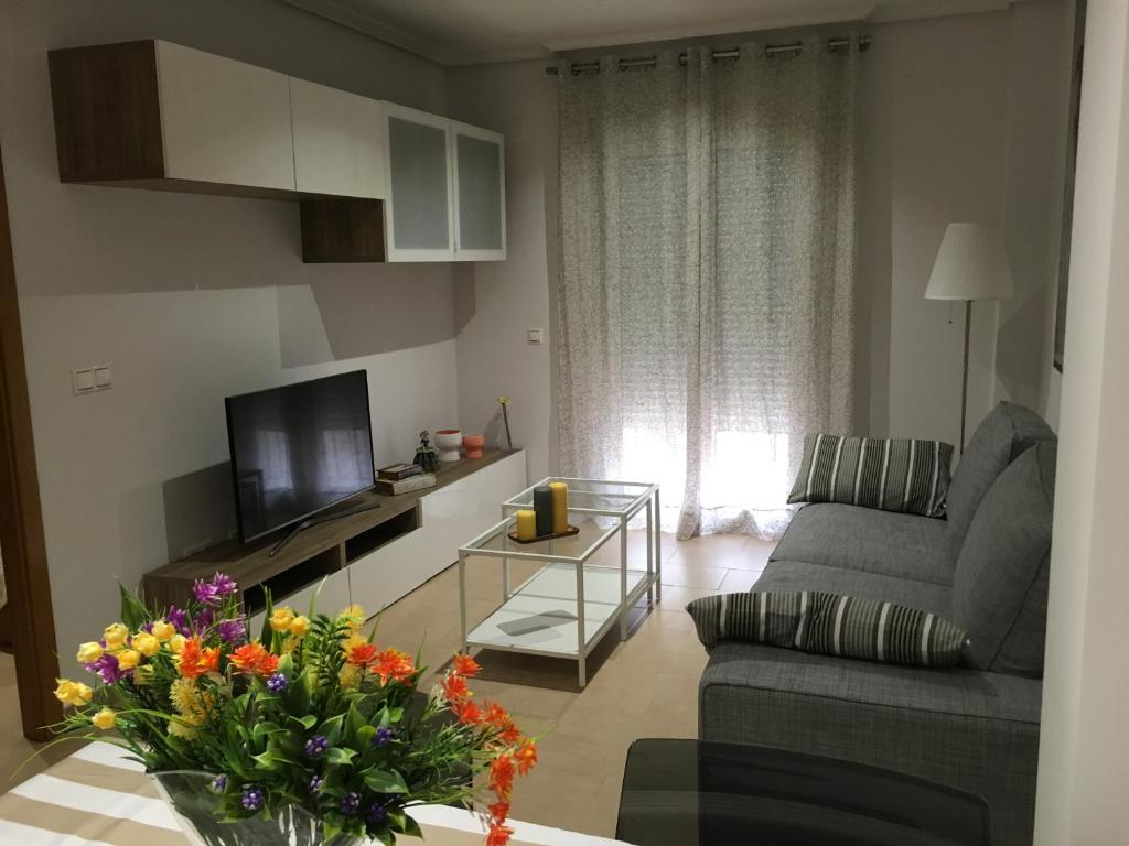 贝尼多姆Casa Candelaria的带沙发和电视的客厅
