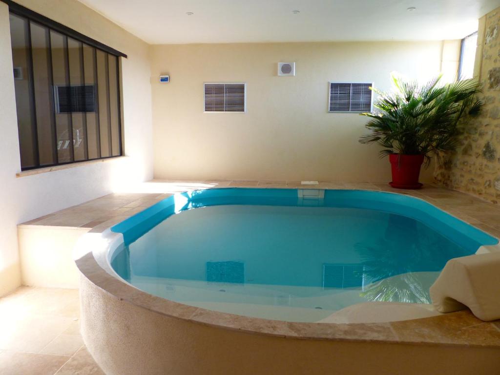 Rochefort-en-Valdaine摇滚乐旅馆的一个带蓝色浴缸的大型游泳池