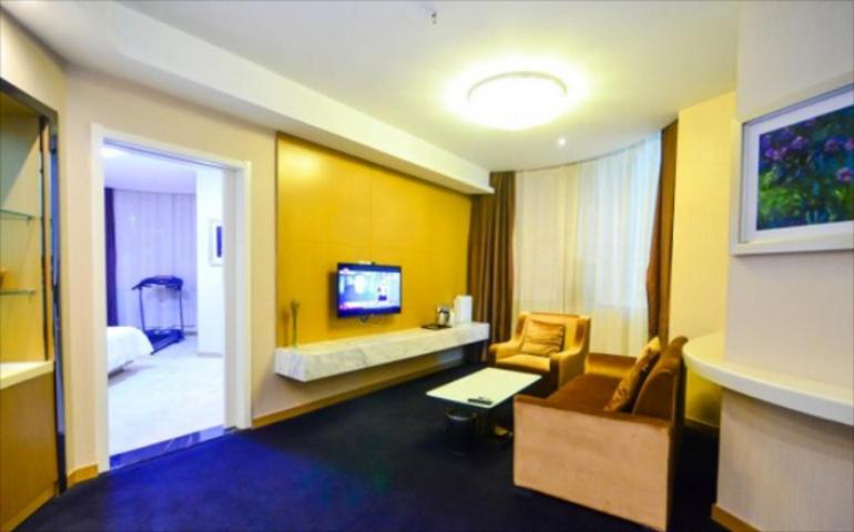 徐州麗枫酒店徐州金鹰购物中心店的客厅配有沙发和电视。