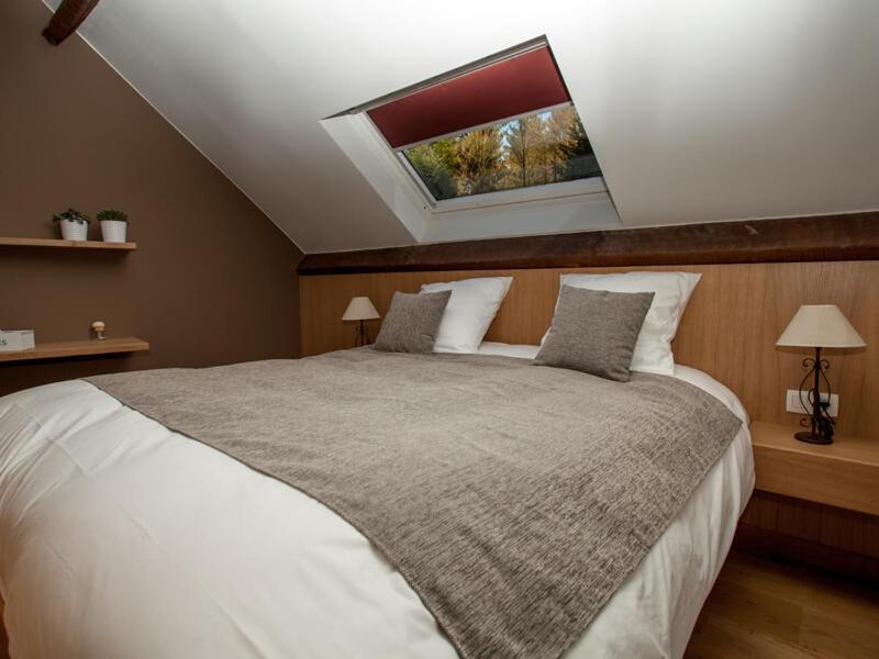 Masnuy-Saint-JeanLa maison d'emile的卧室配有一张白色大床和天窗