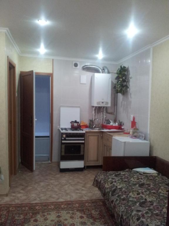 派蒂哥斯卡Квартира on Vlasova 23的一间小厨房,在房间内配有一张床
