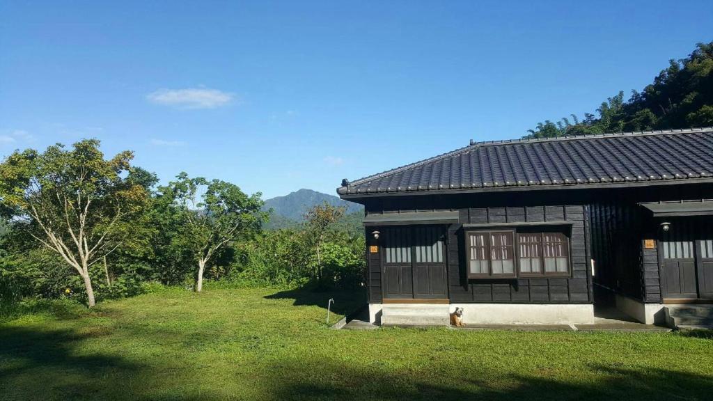 鱼池乡日月潭明宿的小屋前面有一只狗