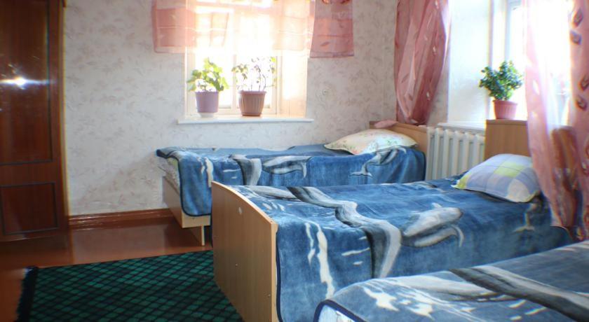 卡拉科尔Hostel Ilbirs的带三张床和窗户的客房