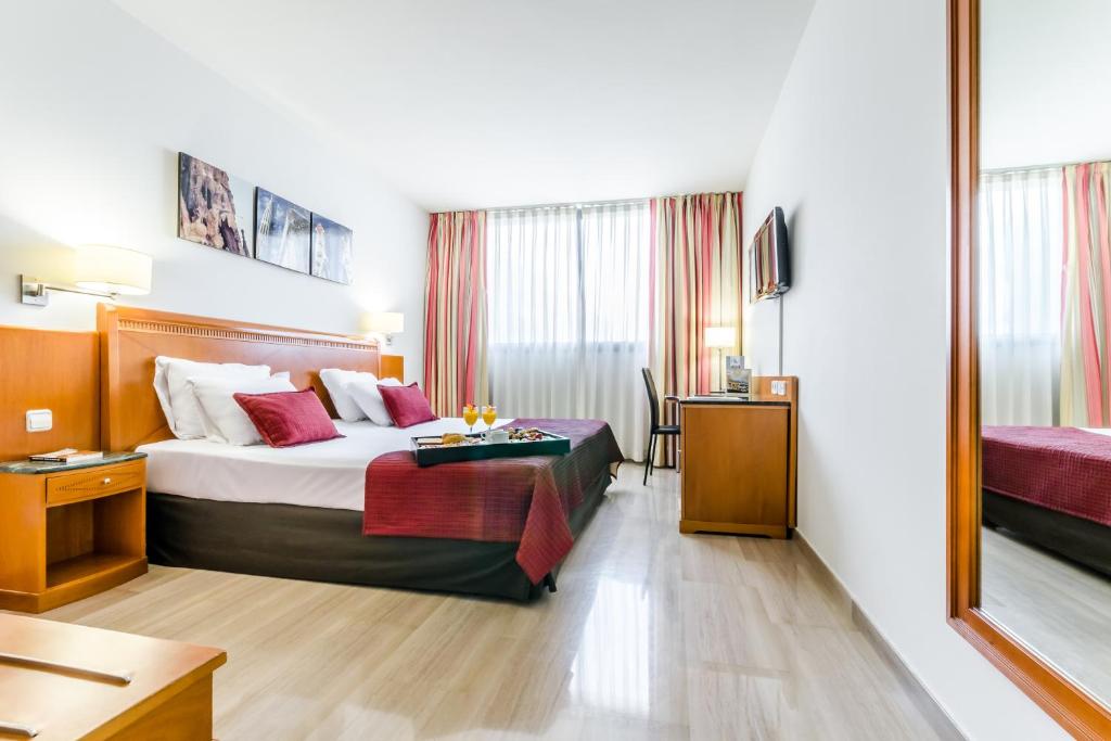 巴贝拉德尔瓦勒斯艾克斯巴贝拉公园酒店的酒店客房配有一张床铺和一张桌子。