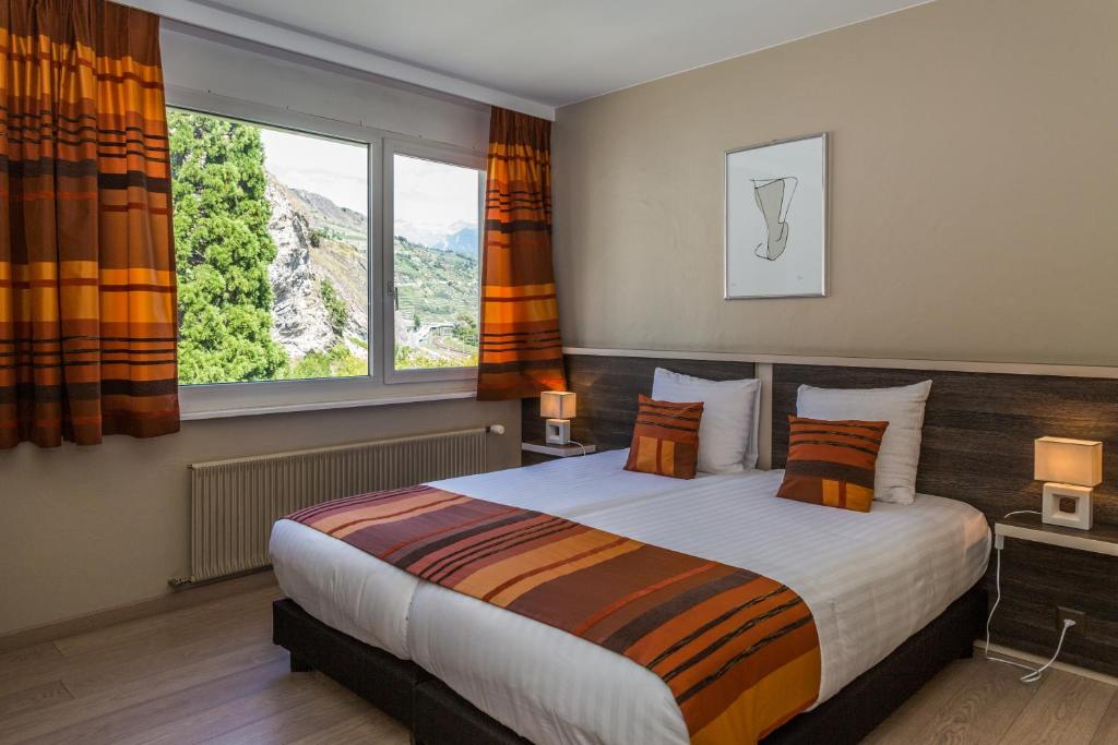 锡永卡斯特尔酒店 的一间卧室设有一张大床和大窗户