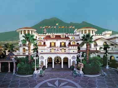 圣安东尼阿巴特拉索尼莉萨大酒店的一座棕榈树环绕的大建筑