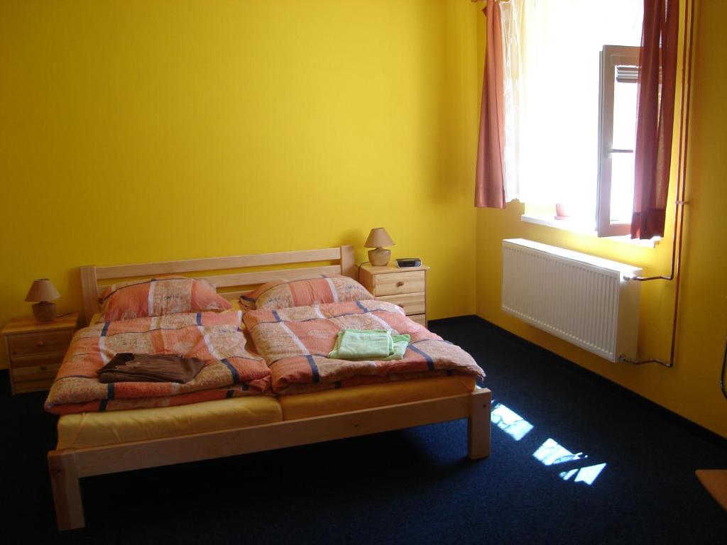 拉贝河畔乌斯季Šenk u Švejka的一间卧室设有一张床和一个窗口