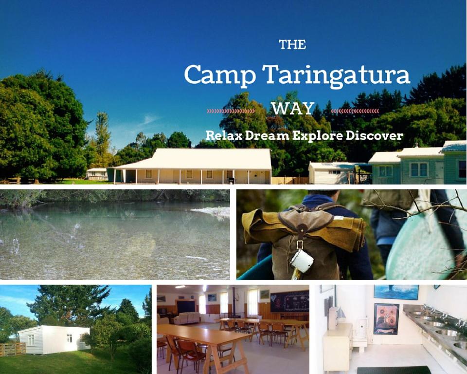 Pukearuhe塔林加图拉背包客露营地的一张照片拼合在一起的营地图和拉贾梦