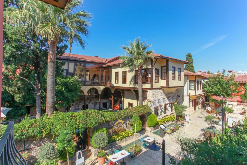 安塔利亚Alp Pasa Hotel - Special Class的棕榈树房屋的空中景致