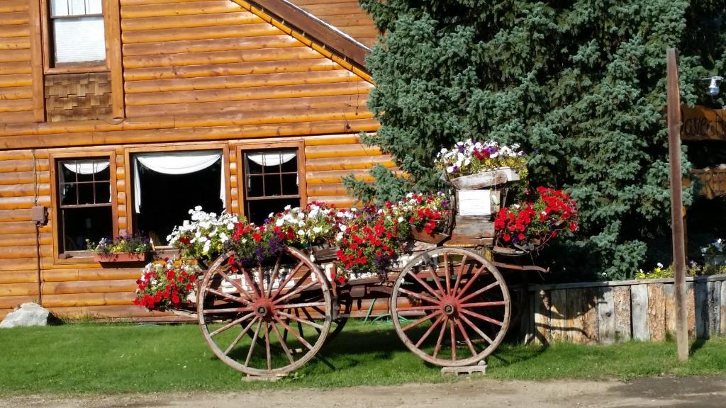 格兰德莱克达文哈文山林小屋的木舱,带满鲜花的马车