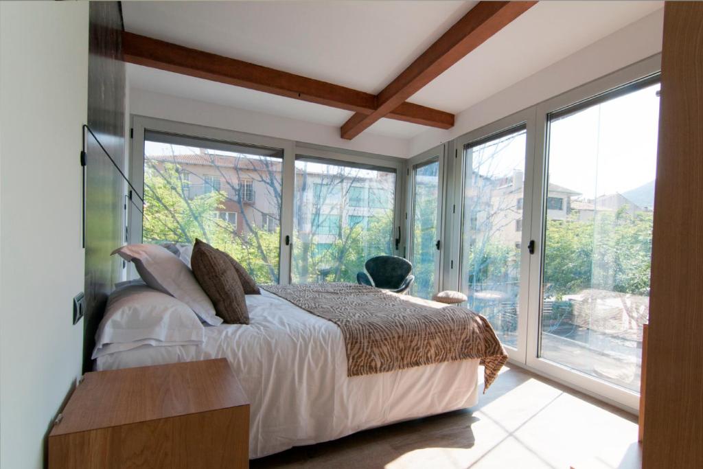 奥尔加尼亚Cal Tonarro的一间卧室设有一张床和大窗户