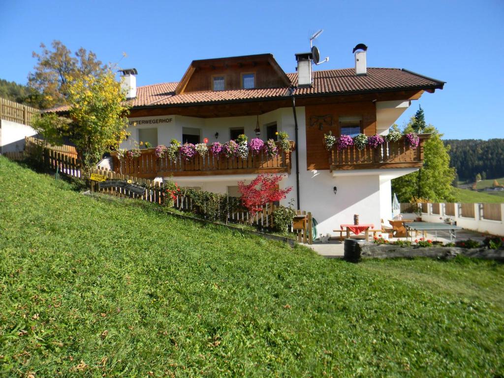 阿维兰奥Unterweger Hof的山上阳台的鲜花房子
