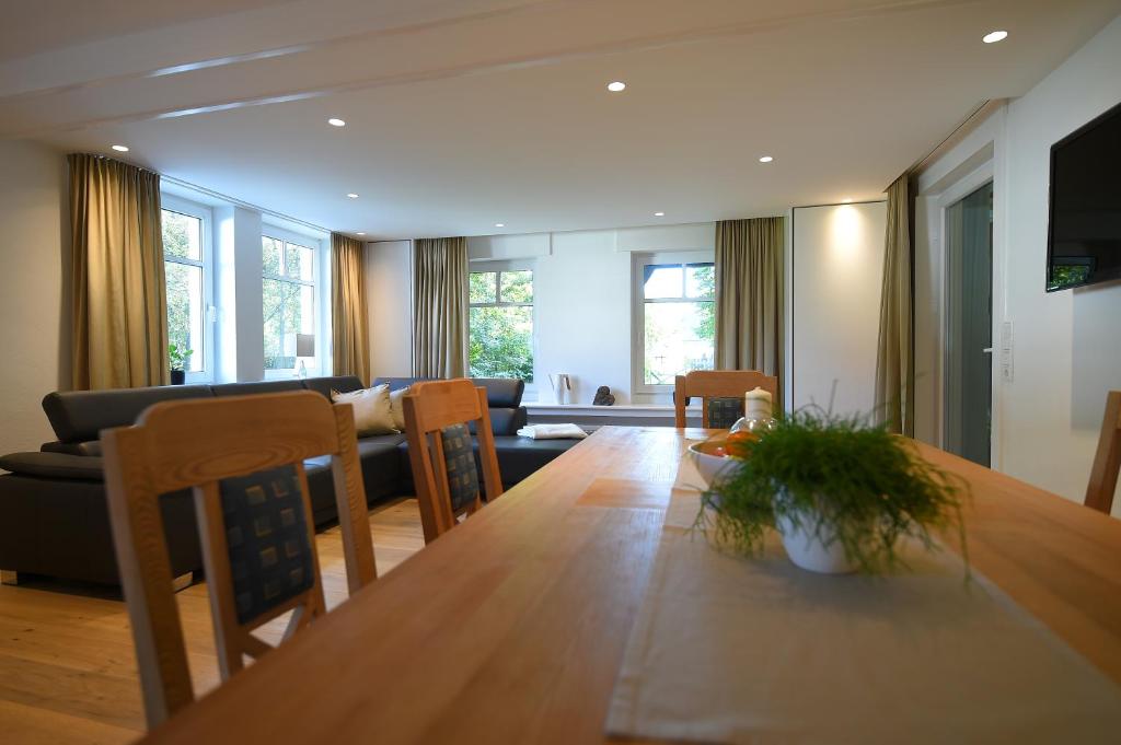 施马伦贝格Ferienwohnung am Lennepark的客厅配有桌子和沙发