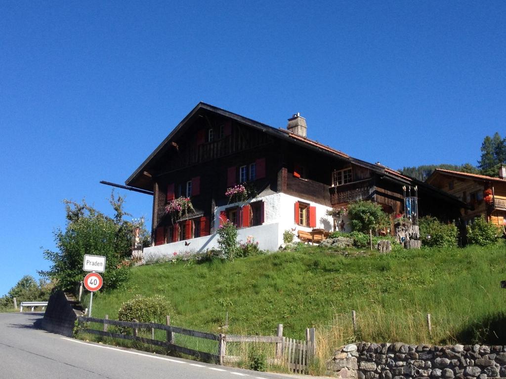 PradenFewo Steinbachhaus的山丘上的道路旁的房子