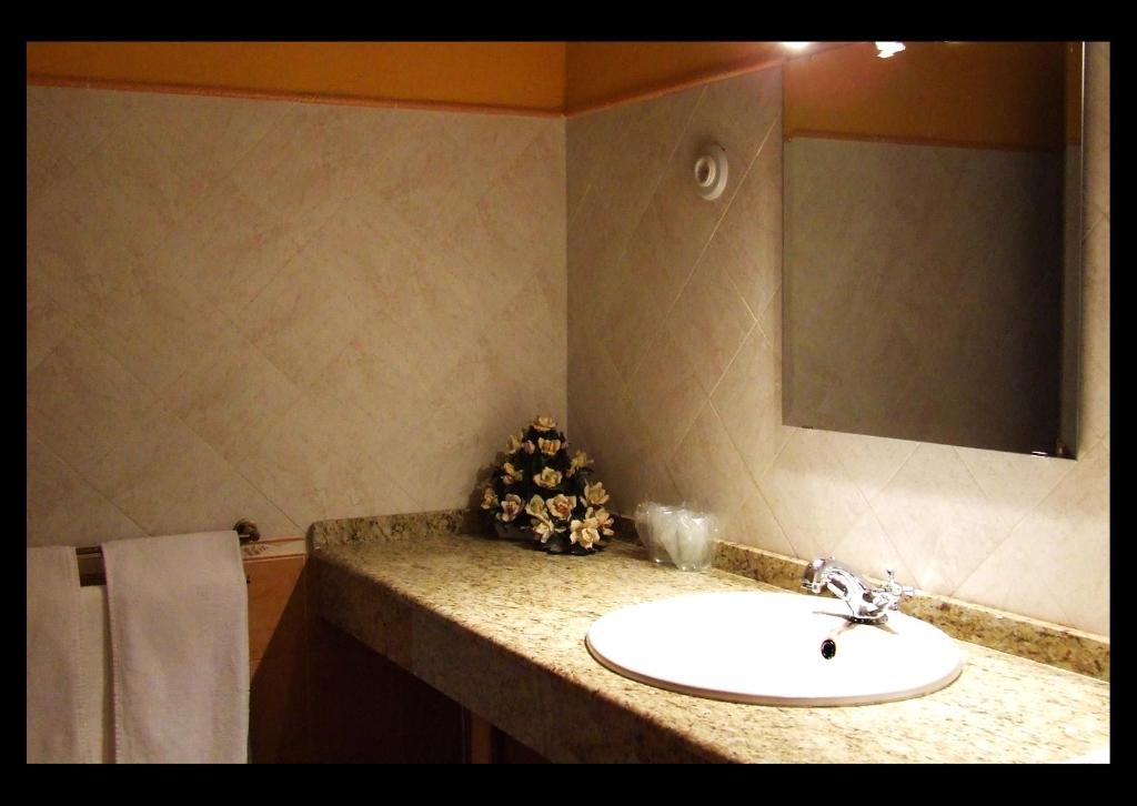纳瓦斯-德尔马德罗尼奥Casa Rural La Chimenea的一间带水槽和镜子的浴室