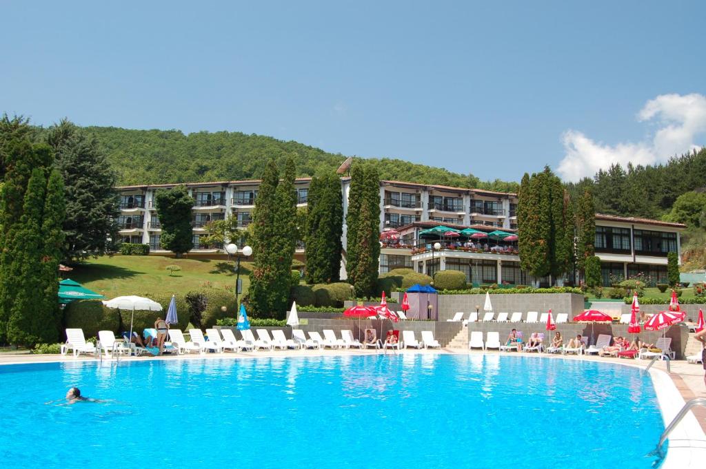 斯特鲁加Hotel Makpetrol Struga的在酒店的大型游泳池游泳的人