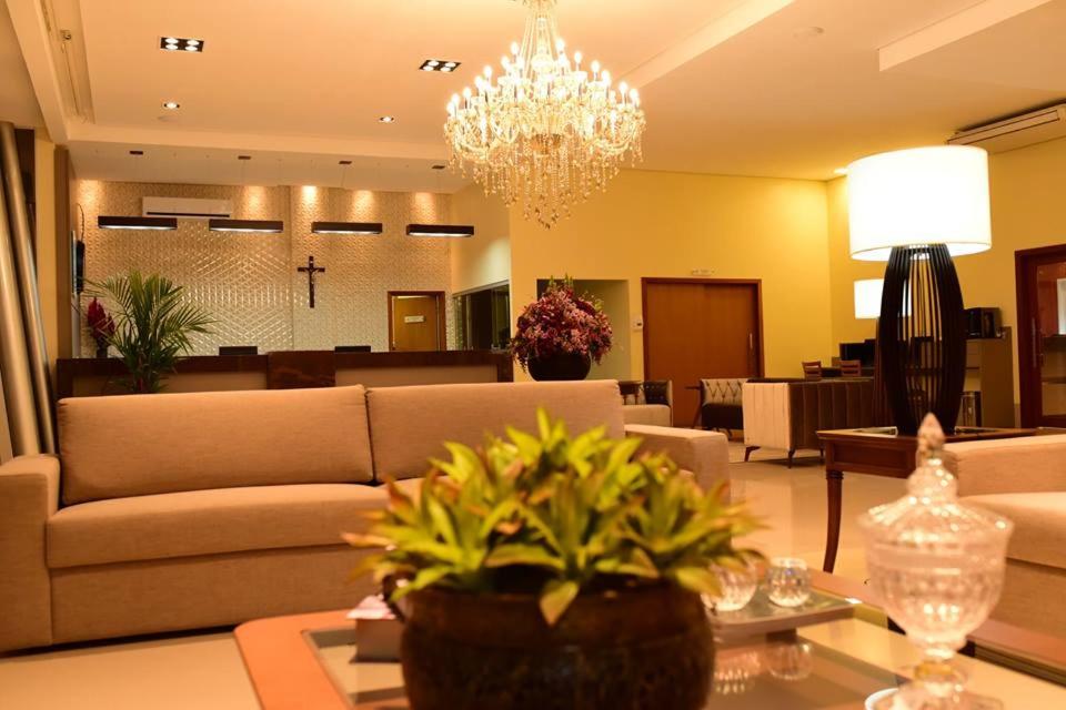 阿尔塔弗洛雷斯塔Caleche Park Hotel的带沙发和吊灯的客厅