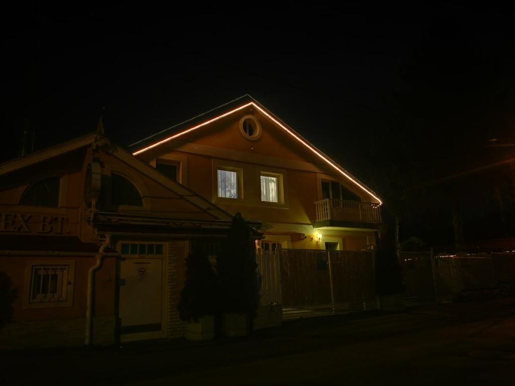 布达佩斯帕特里夏花园公寓的夜晚在房子的一侧有灯