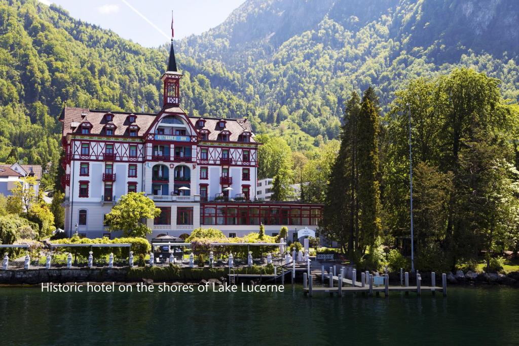 菲茨瑙Hotel Vitznauerhof - Lifestyle Hideaway at Lake Lucerne的湖滨酒店