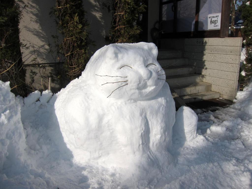 白马村阿吉娜旅馆的雪人看起来像猫