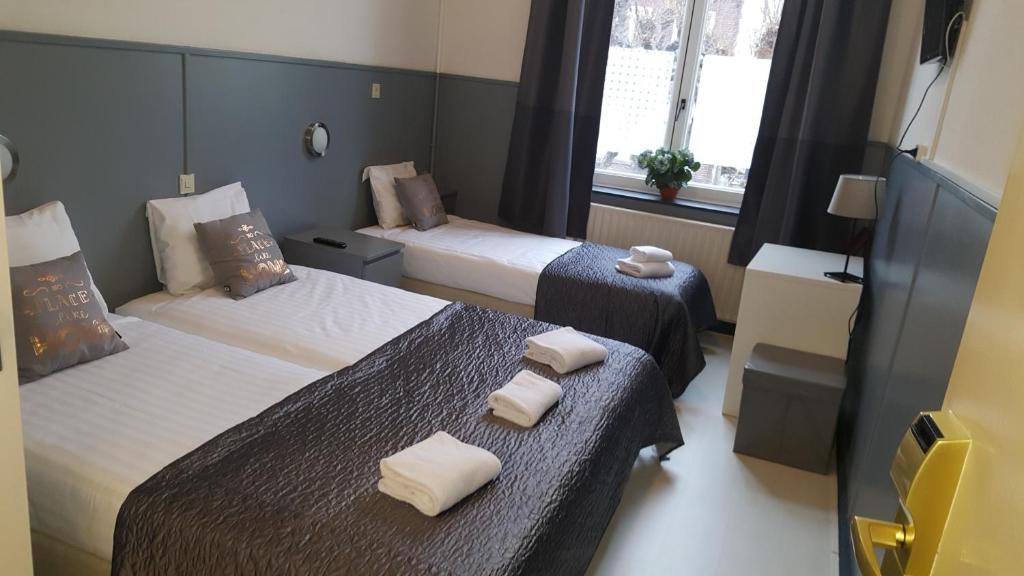 法尔肯堡杜普伊斯酒店的酒店客房设有两张床和窗户。