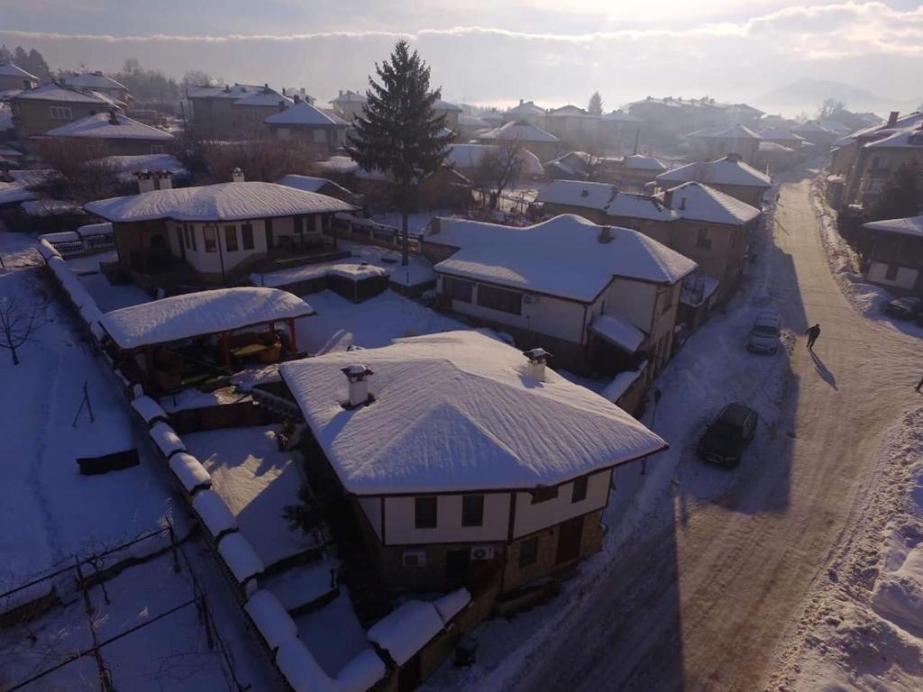 埃伦娜Complex Ristanite的一群屋顶下积雪的房屋