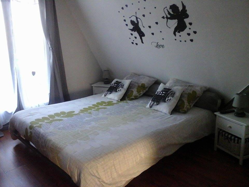 AmécourtChez Marcelline的卧室配有一张挂着蜘蛛的床铺