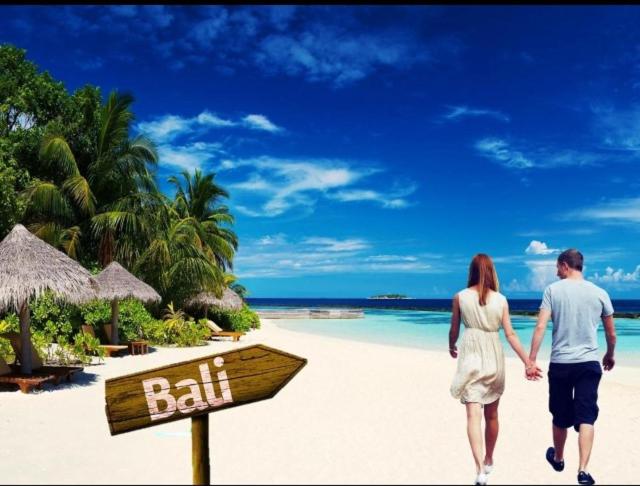 努沙杜瓦丹绒纱丽旅馆的男子和女子在海滩上用球标行走