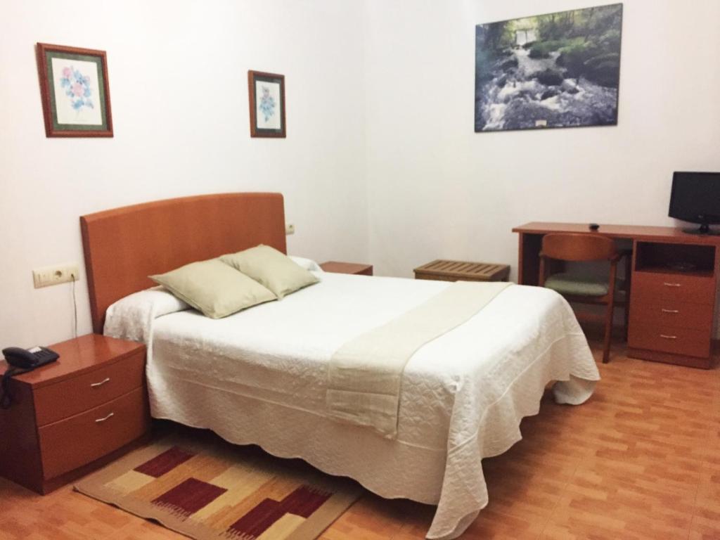 吉蒂里斯拉卡西利亚旅馆的一间卧室配有一张床、一张书桌和一台电视